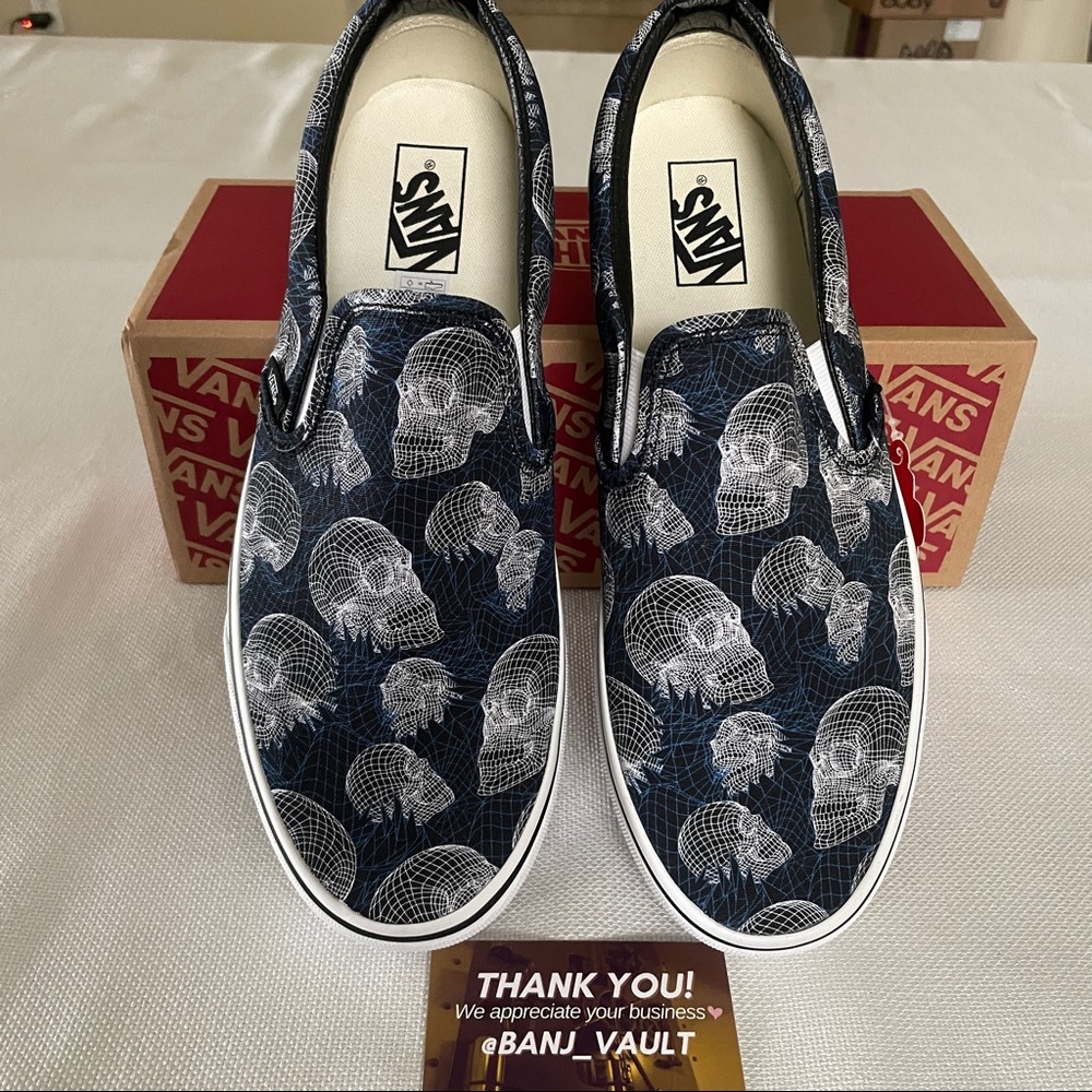 Vans Classic Slip-On Wireframe Skulls Dark Blue - Picture 2 of 9